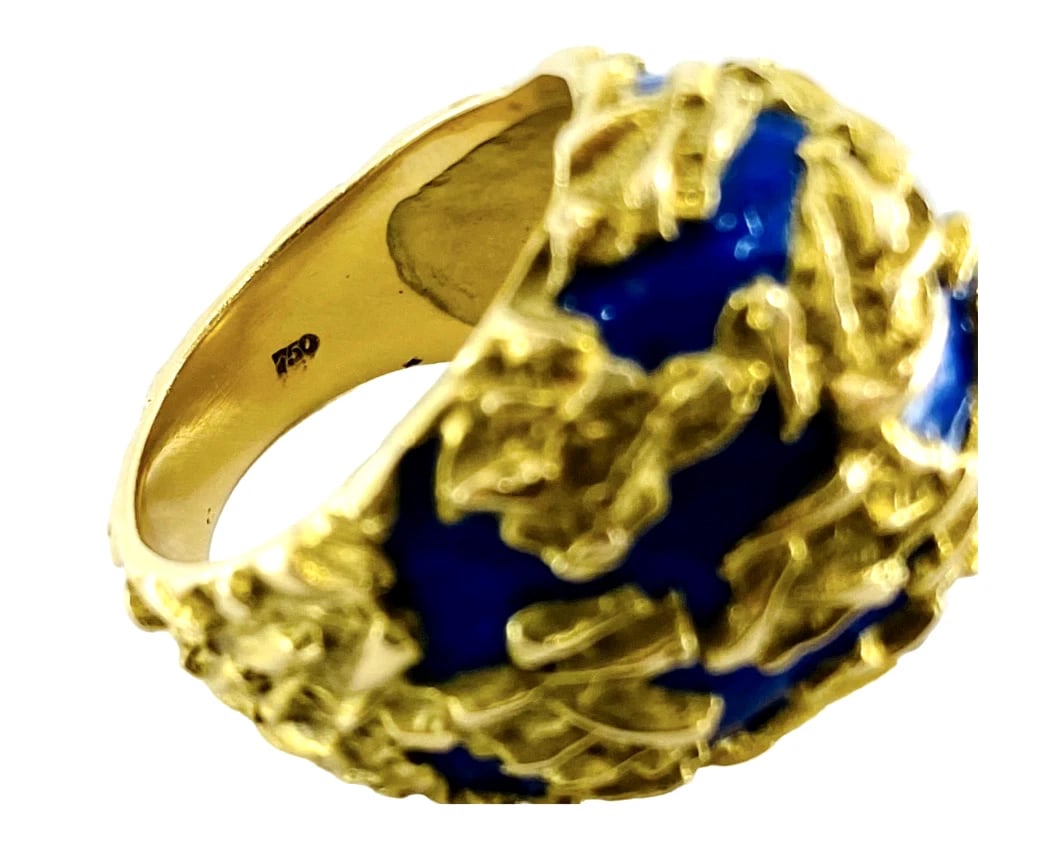 Gubelin Dome Gold Ring Blue Enamel 18k - 8