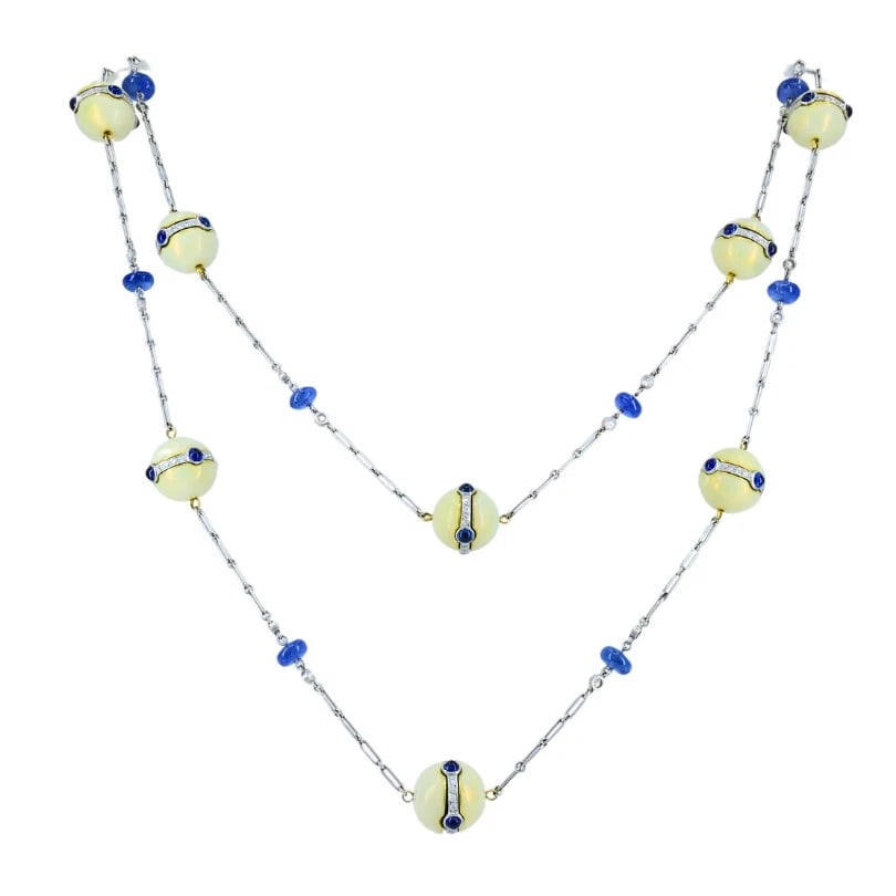 Art Deco Revival Platinum Chain NECKLACE Diamond Sapphire Enamel Beads: Title: Art Deco Revival Platinum Chain NECKLACE Diamond Sapphire Enamel Beads Description: Nadine Krakov Collection Fine Jewelry, Arts & Antiques 9454 Wilshire Blvd. Ste M20 Beverly Hills, CA 90212