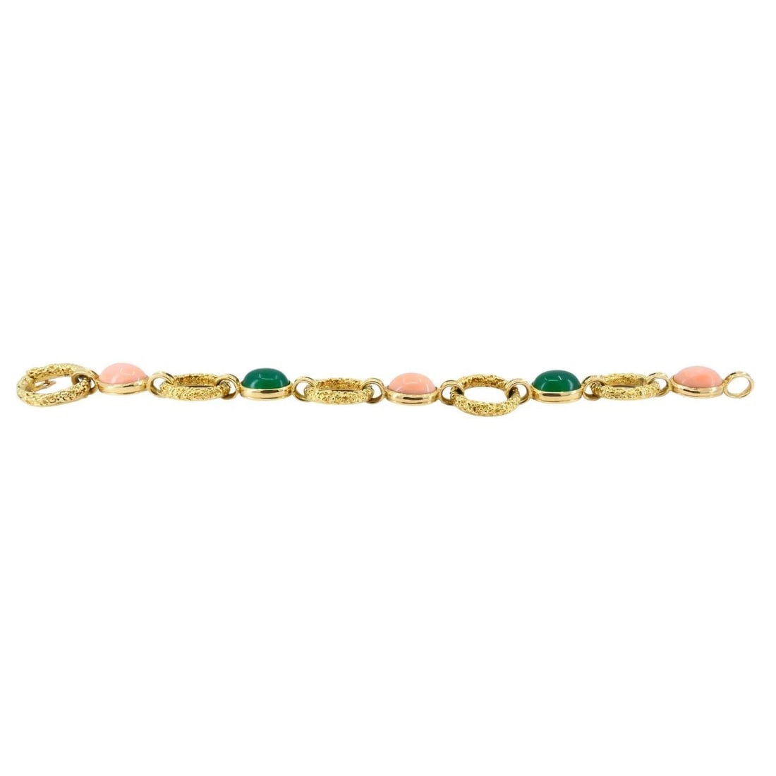Vintage Van Cleef & Arpels 18k Gold Coral Chrysophrase Link Bracelet - 11