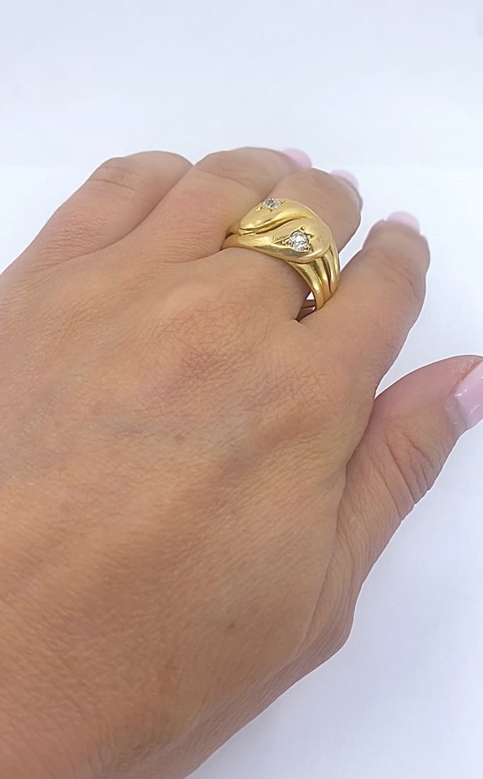 Victorian Double-Headed Snake Ring 18k Gold Diamond - 2