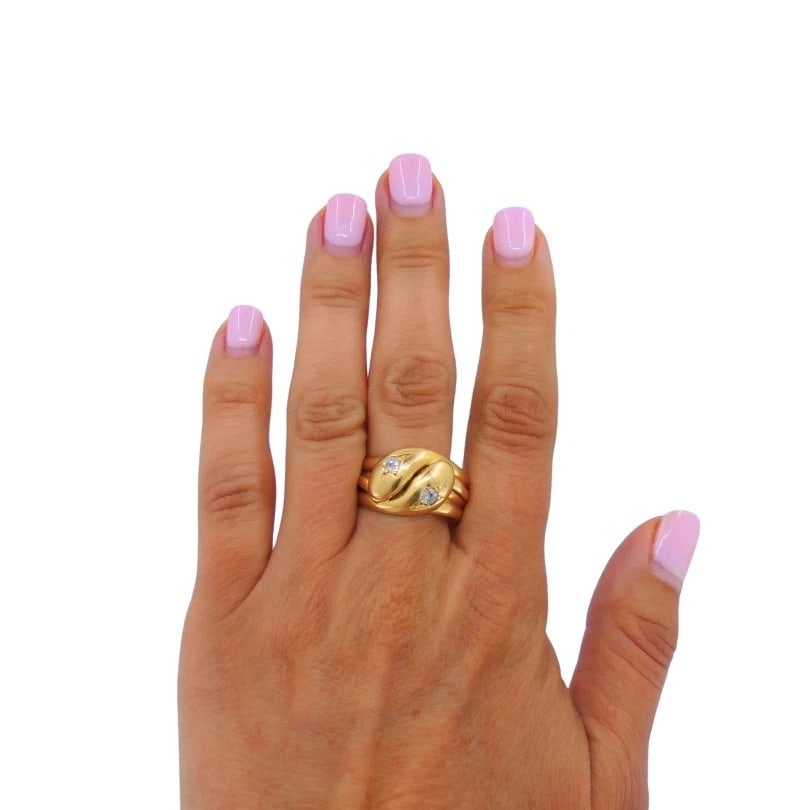Victorian Double-Headed Snake Ring 18k Gold Diamond - 3