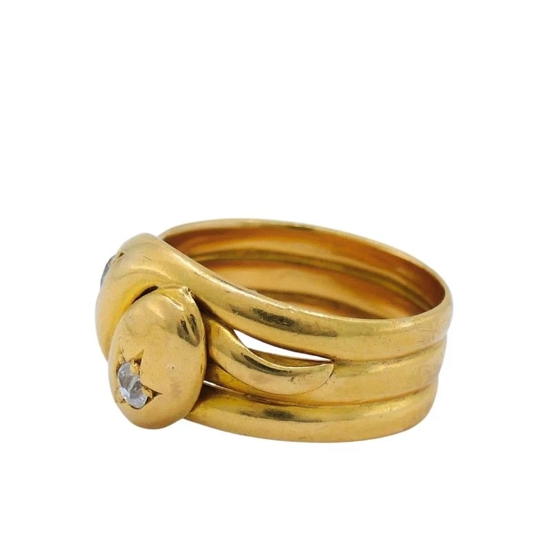 Victorian Double-Headed Snake Ring 18k Gold Diamond - 4