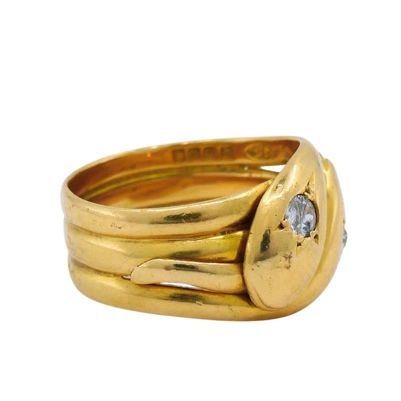 Victorian Double-Headed Snake Ring 18k Gold Diamond - 5
