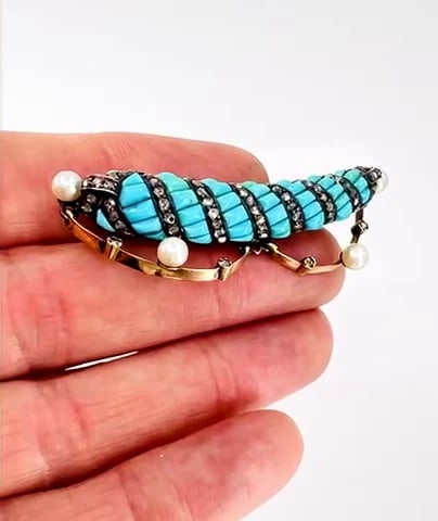 VICTORIAN 14k Gold Silver Turquoise Diamond Pearl Bow BROOCH Pin Estate Jewelry - 2