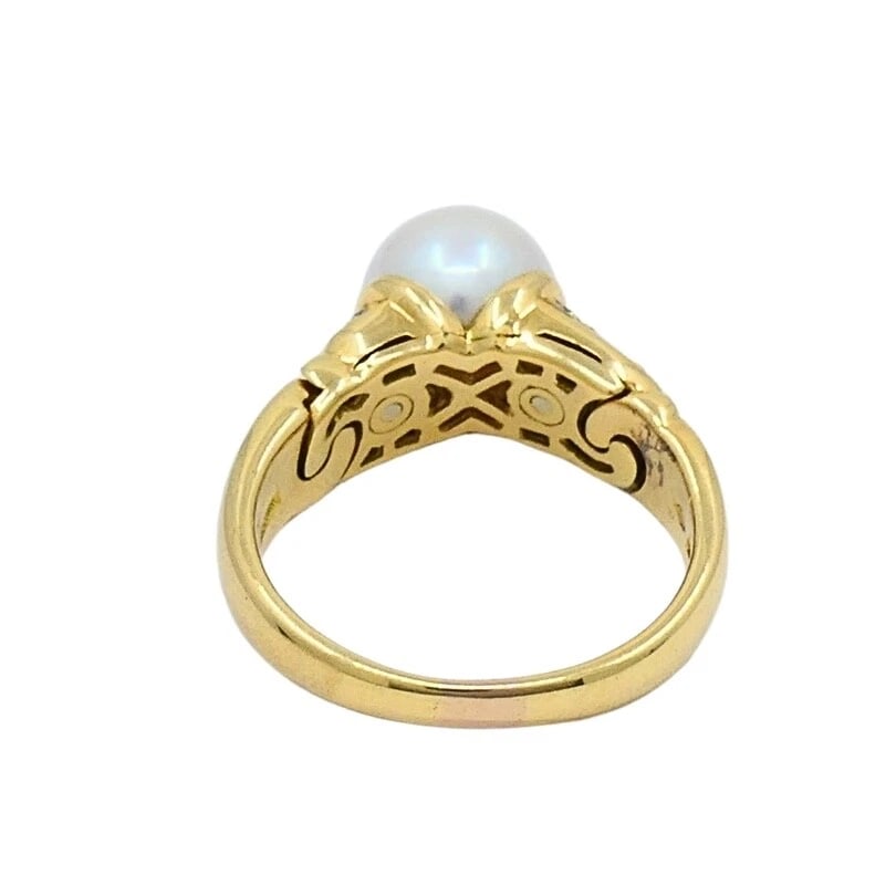 Bvlgari Pearl Diamond 18k Gold Cocktail Ring - 8