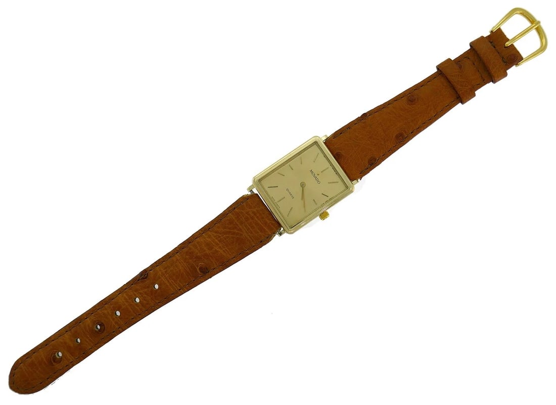 Vintage MOVADO Yellow Gold WATCH Leather Strap Unisex - 4