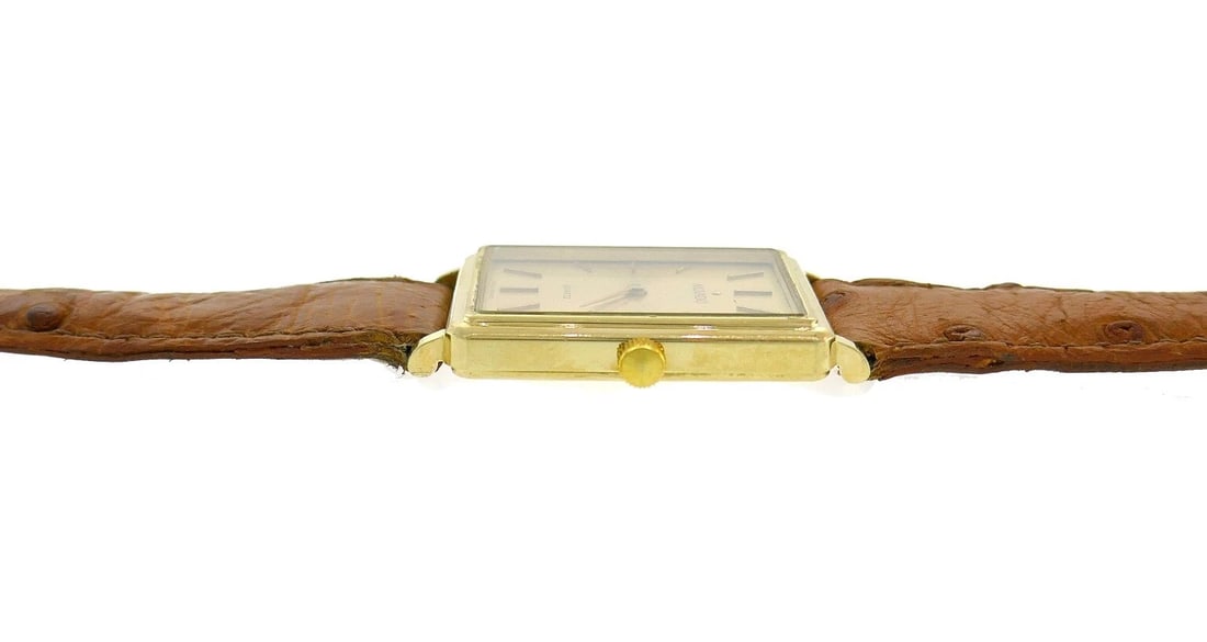 Vintage MOVADO Yellow Gold WATCH Leather Strap Unisex - 5