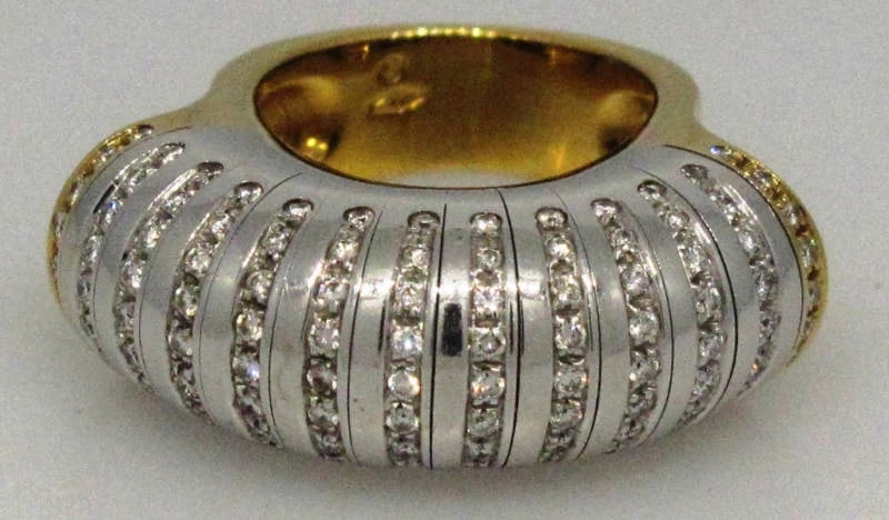 Marvelous Diamond 18k White and Yellow Gold Ring Disco Queen Circa 1970: Title: Marvelous Diamond 18k White and Yellow Gold Ring Disco Queen Circa 1970 Description: Nadine Krakov Collection Fine Jewelry, Arts & Antiques 191 South Beverly Drive Beverly Hills, CA 90212 