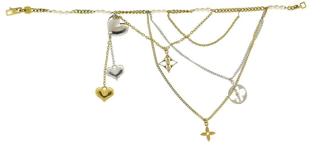 Louis VUITTON Gold Seed Pearl Chain Charm BRACELET (1 of 11)