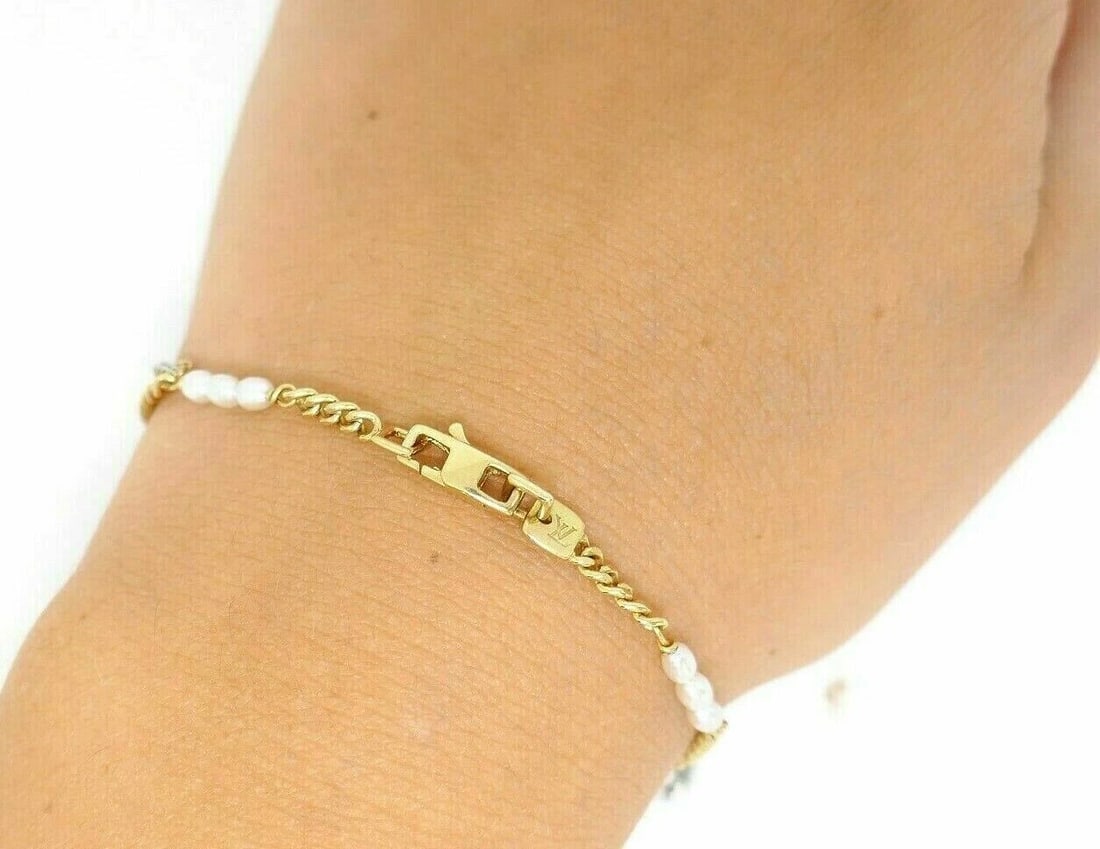 Louis VUITTON Gold Seed Pearl Chain Charm BRACELET - 3