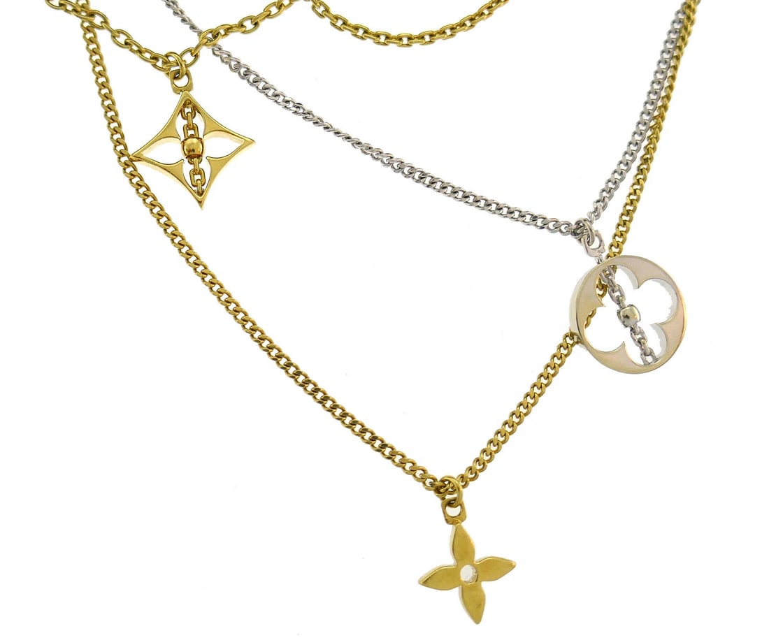 Louis VUITTON Gold Seed Pearl Chain Charm BRACELET - 7