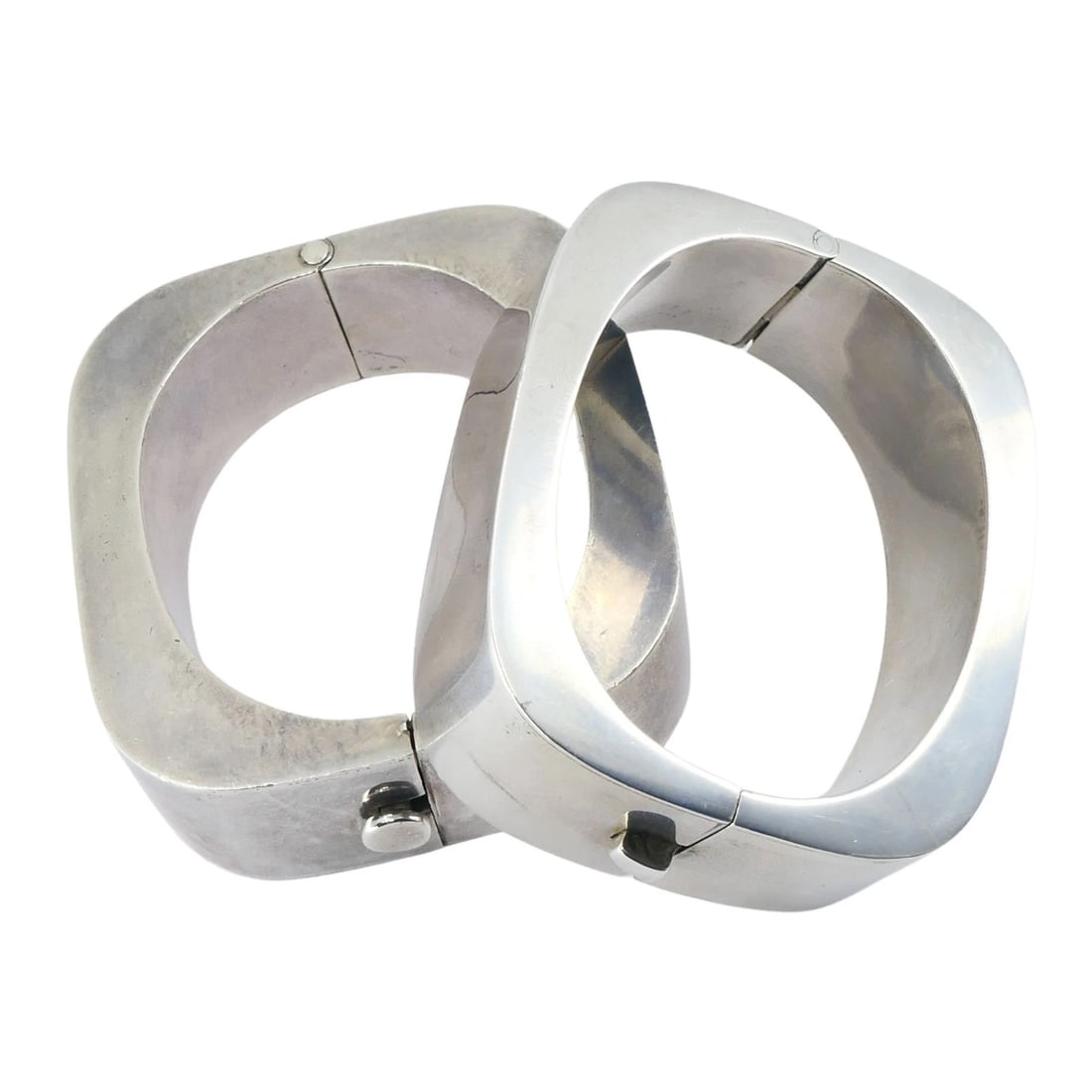Vintage Sterling Silver Mexico Geometric Hinge Bracelet Pair (1 of 12)