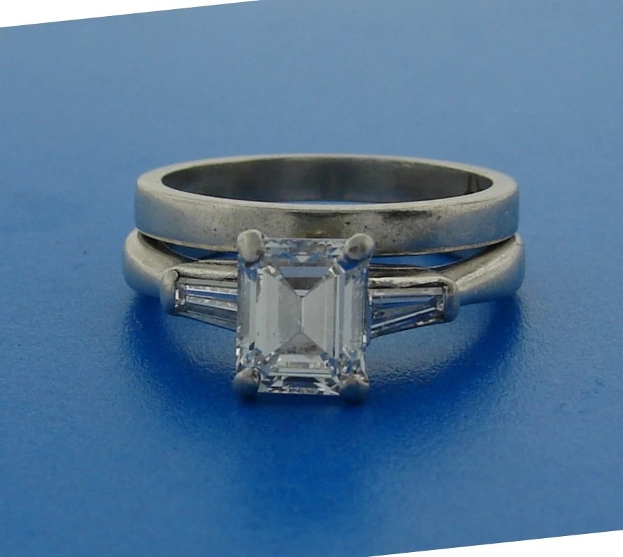 1.02 ct EMERALD CUT DIAMOND H, IF GIA PLATINUM ENGAGEMENT RING WEDDING BAND (1 of 11)