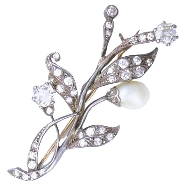 Georgian Era Silver Brooch Pearl Diamond 9k Gold Antique Estate Jewelry (1 of 6)