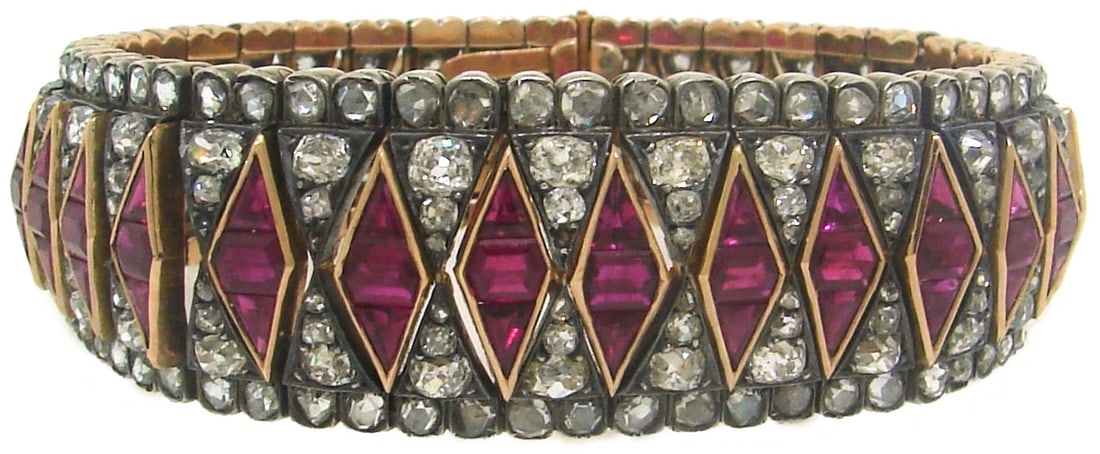 Antique Ruby Diamond Rose Gold BRACELET Victorian 1890s Marked ET (1 of 6)