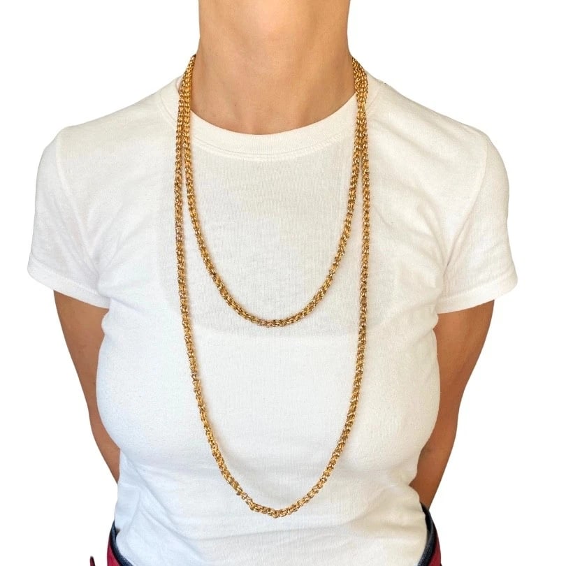 Victorian 10k Gold Textured Rope Link Long Chain Necklace - 3