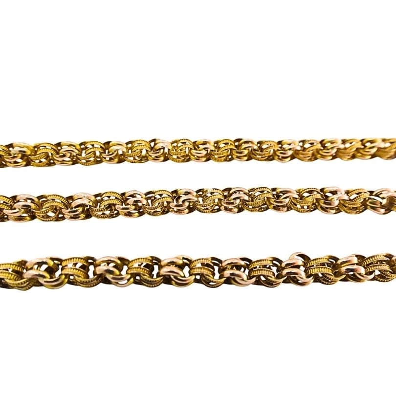 Victorian 10k Gold Textured Rope Link Long Chain Necklace - 6