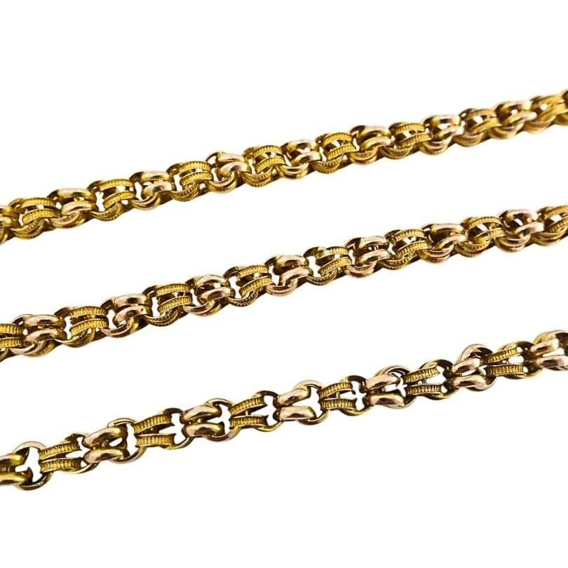 Victorian 10k Gold Textured Rope Link Long Chain Necklace - 8