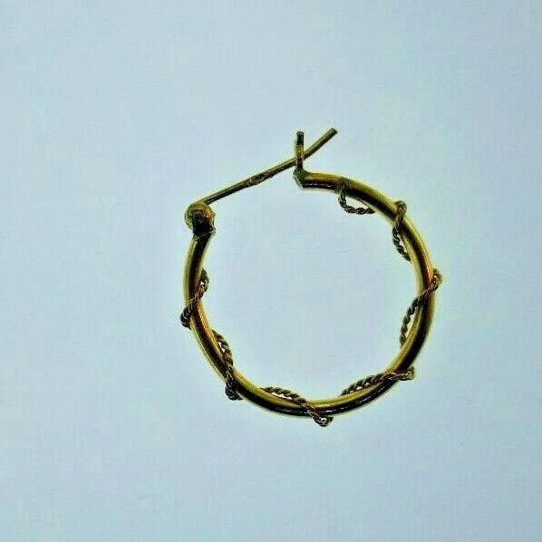 VINTAGE 14k Yellow Gold Woven Rope Motif Hoop Earrings - 3