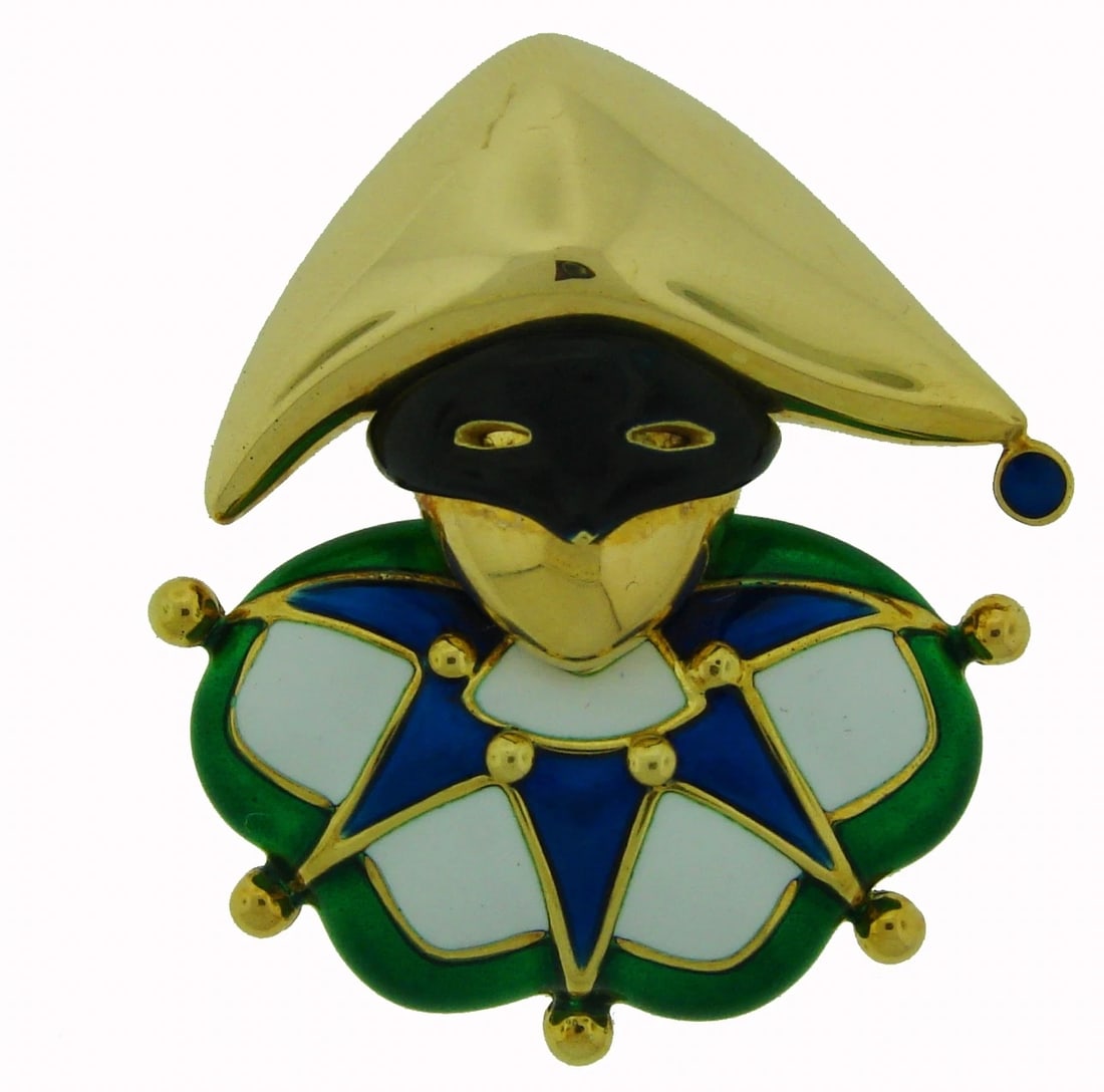 MAUBOUSSIN Paris Enamel Gold JESTER PIN BROOCH 1980s (1 of 5)