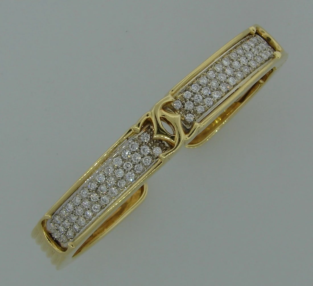 c.1980s CARTIER 2.34 cts DIAMOND YELLOW GOLD BANGLE BRACELET C de Cartier Signed (1 of 10)