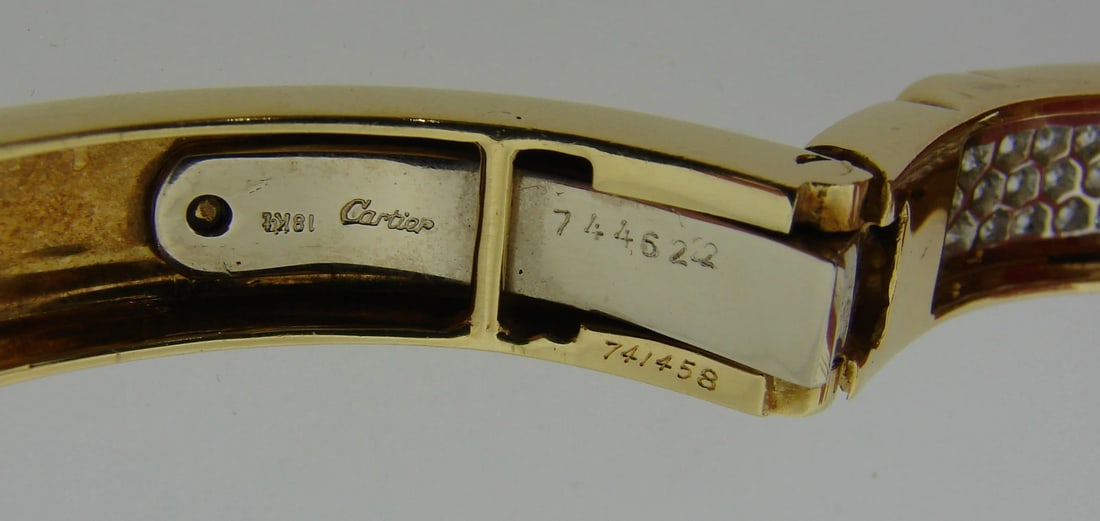 c.1980s CARTIER 2.34 cts DIAMOND YELLOW GOLD BANGLE BRACELET C de Cartier Signed - 8