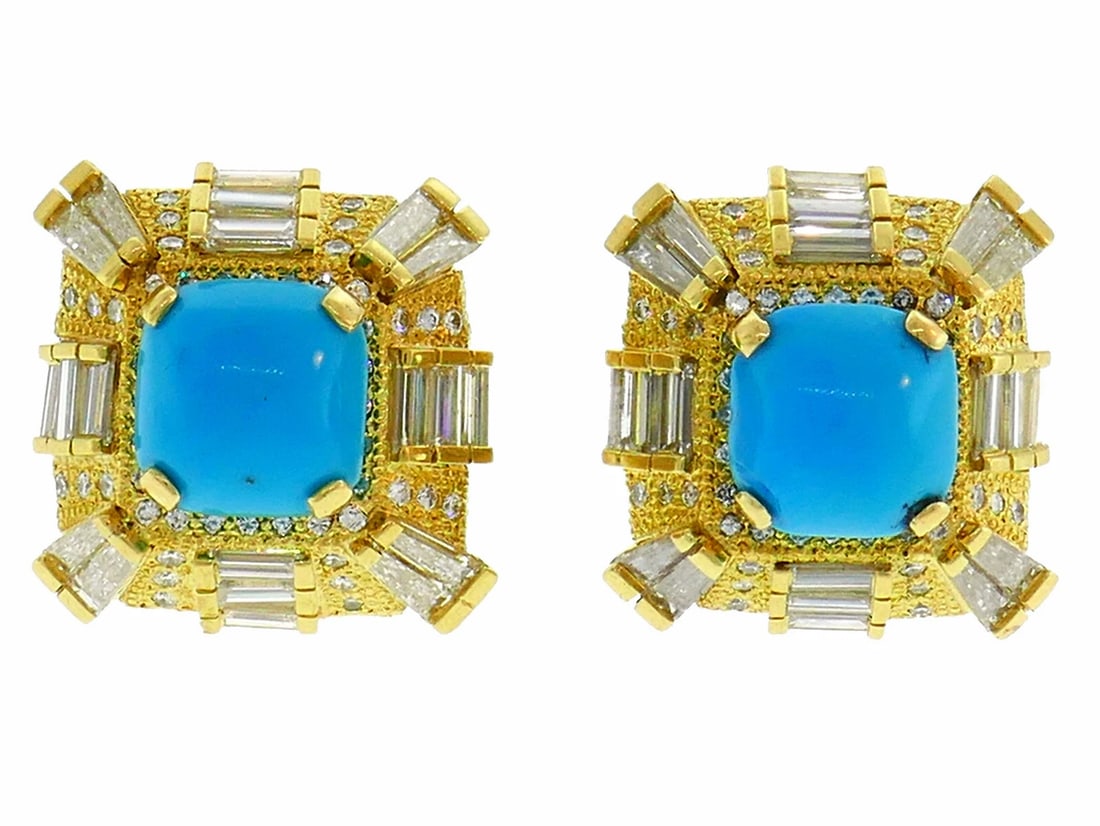 Turquoise Diamond Yellow Gold EARRINGS (1 of 8)