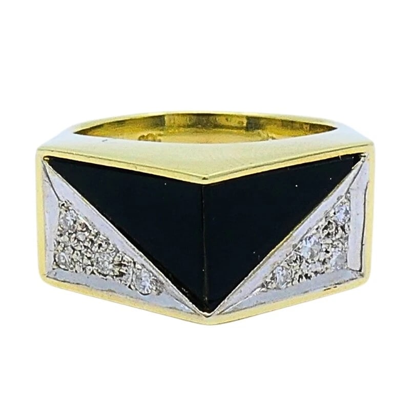 Vintage Geometric Ring 14k Gold Onyx Diamond: Title: Vintage Geometric Ring 14k Gold Onyx Diamond Description: Nadine Krakov Collection Fine Jewelry, Arts & Antiques 9454 Wilshire Blvd. Ste M20 Beverly Hills, CA 90212 ES ITO Product