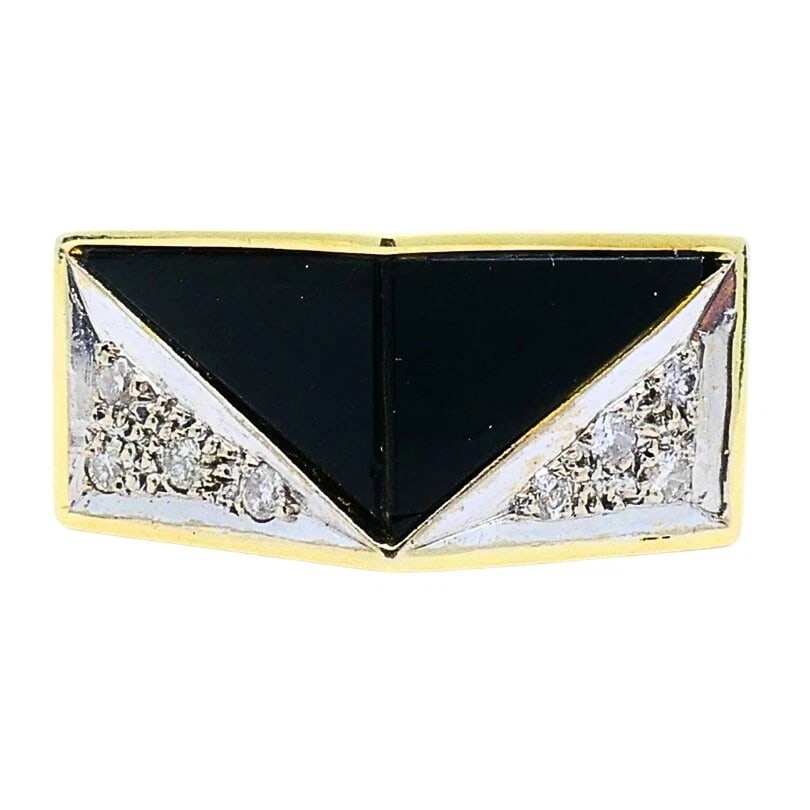 Vintage Geometric Ring 14k Gold Onyx Diamond - 7