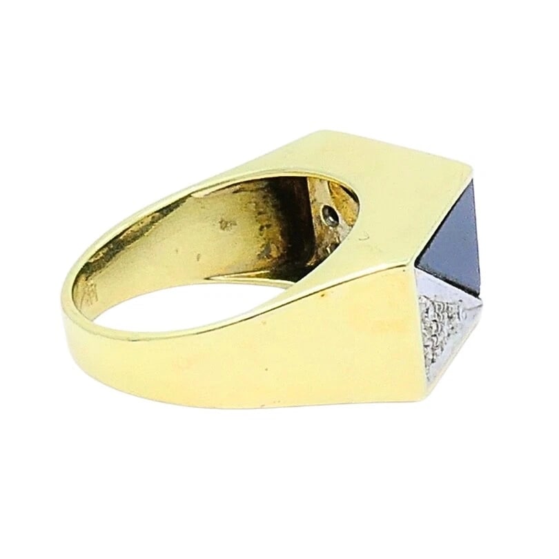 Vintage Geometric Ring 14k Gold Onyx Diamond - 8