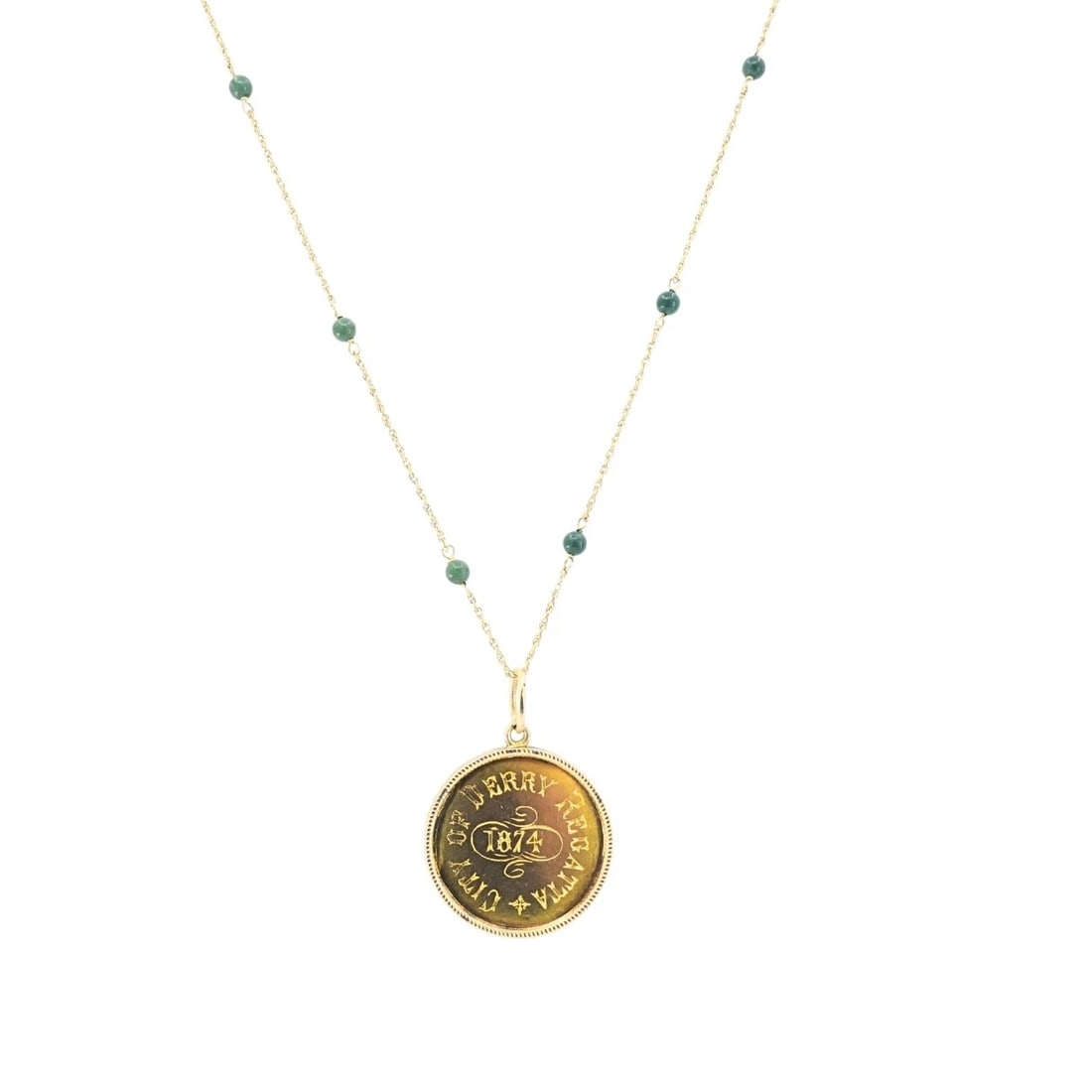 Victorian 14k Gold 1874 Engraved Coin Pendant Necklace (1 of 11)