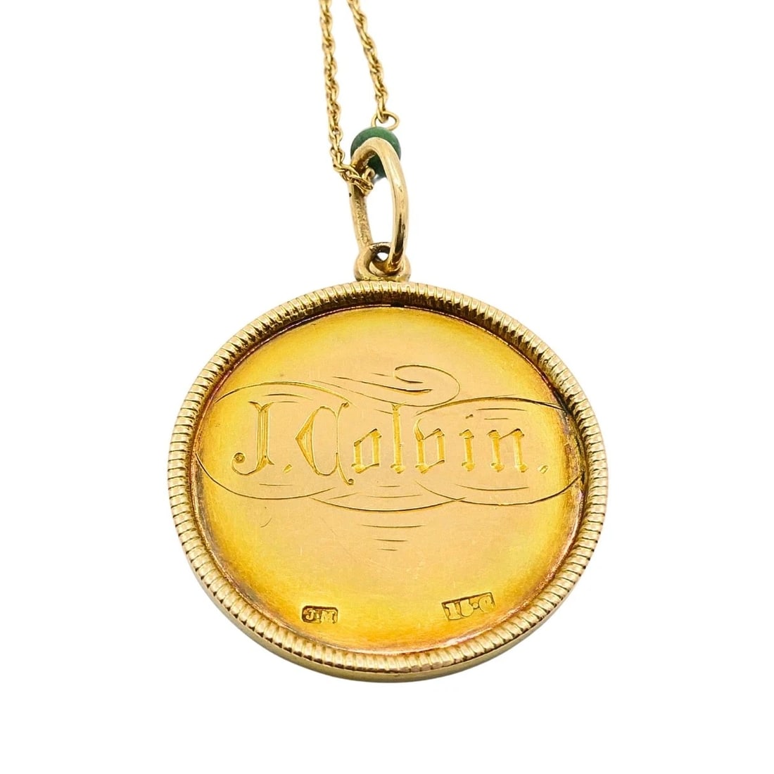 Victorian 14k Gold 1874 Engraved Coin Pendant Necklace - 8