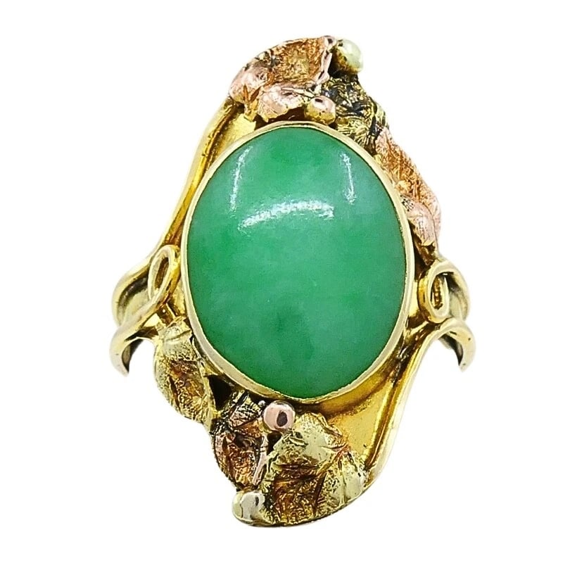 Floral Design Jade Ring Antique 14k Gold (1 of 8)