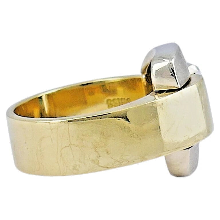 Gubelin Retro Gold RING Buckle Design 18k Emerald Estate Jewelry - 13