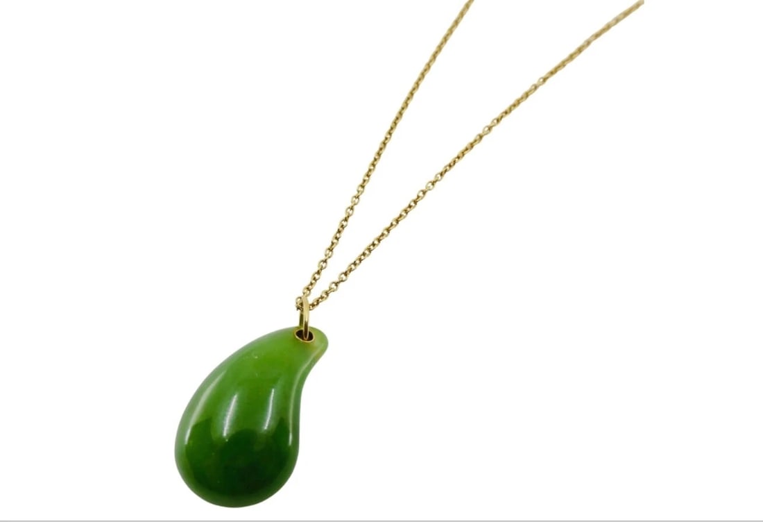 Elsa Peretti for Tiffany & Co. Teardrop Jade Pendant Gold Necklace - 3