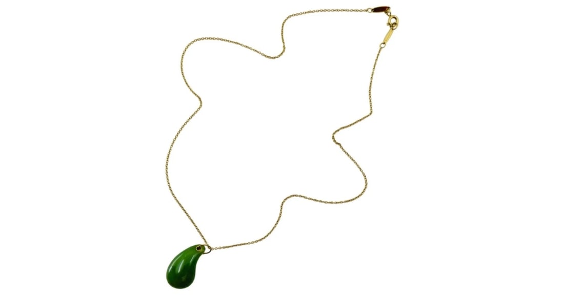 Elsa Peretti for Tiffany & Co. Teardrop Jade Pendant Gold Necklace - 4