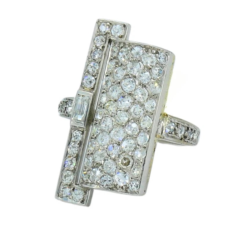 Art Deco RING Platinum Old European Cut Diamond French Estate Jewelry (1 of 12)