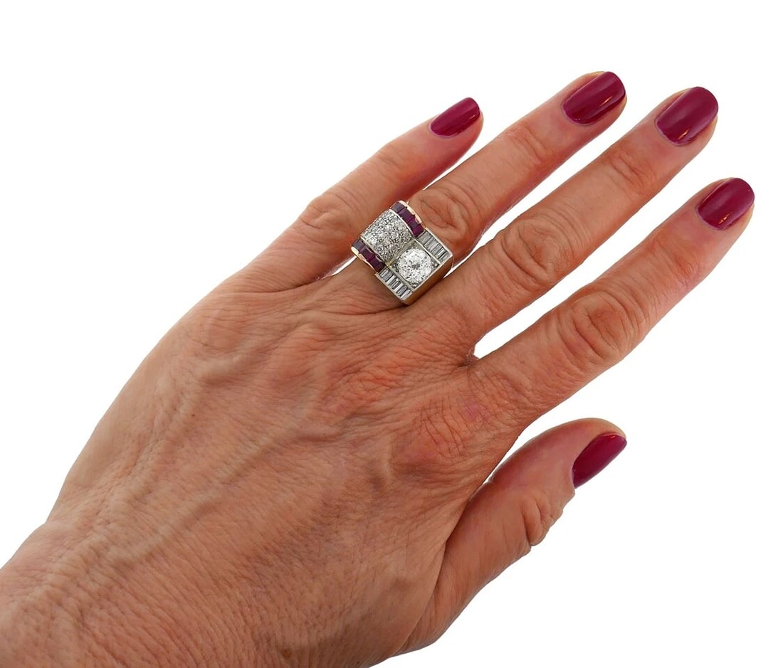 Jubilee Cut Diamond Ruby Gold Retro RING - 3