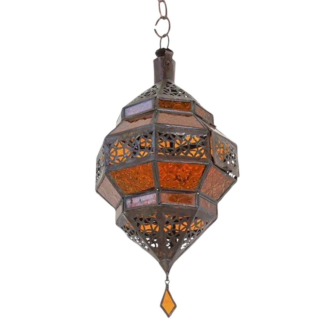 Moroccan Amber Glass Lantern, Octagonal Diamond Shape (1 of 8)