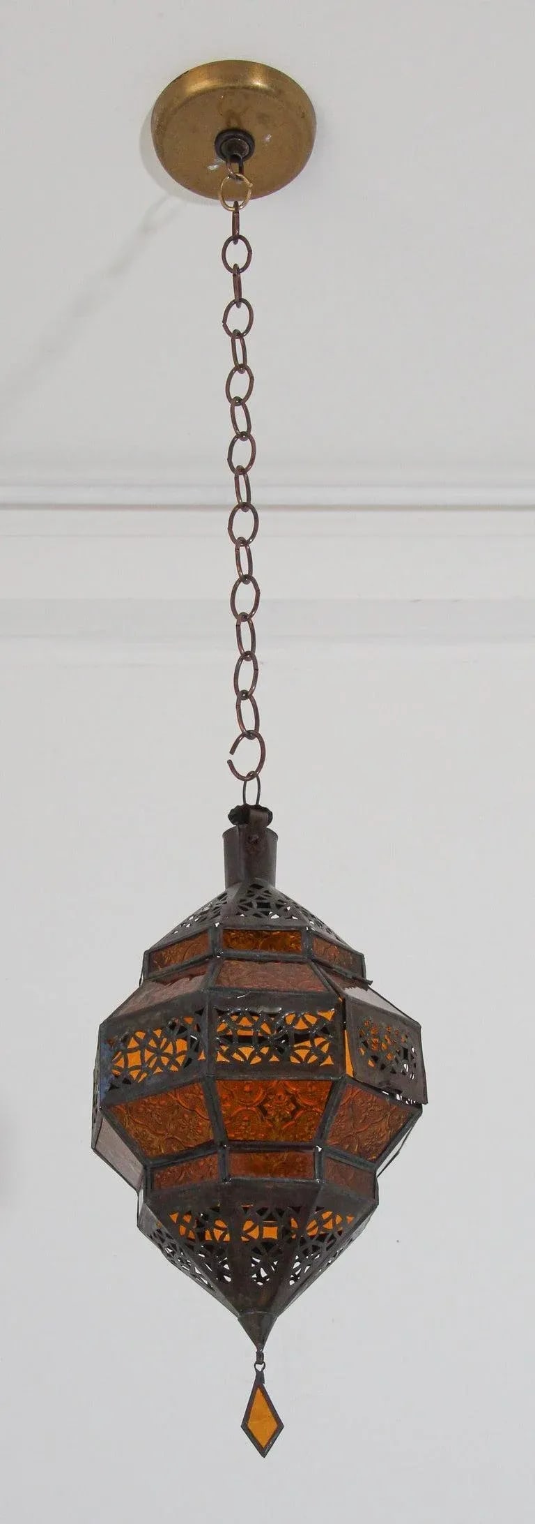 Moroccan Amber Glass Lantern, Octagonal Diamond Shape - 2