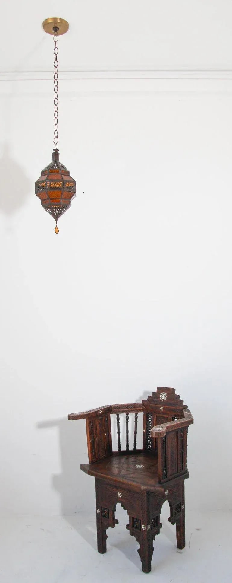 Moroccan Amber Glass Lantern, Octagonal Diamond Shape - 7