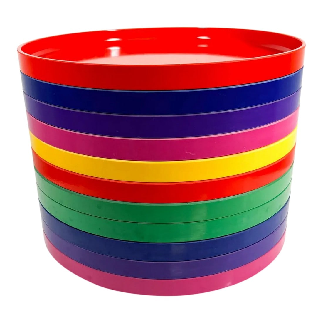 1964 MoMA Massimo & Lella Vignelli 11 Stackable Color Plates Heller Design: AMBIANIC presents 1964 MoMA Massimo & Lella Vignelli 11 Stackable Color Plates Heller Design 9.88 diameter x 1 h Preowned vintage condition See all images. Condition: Alterations: Original