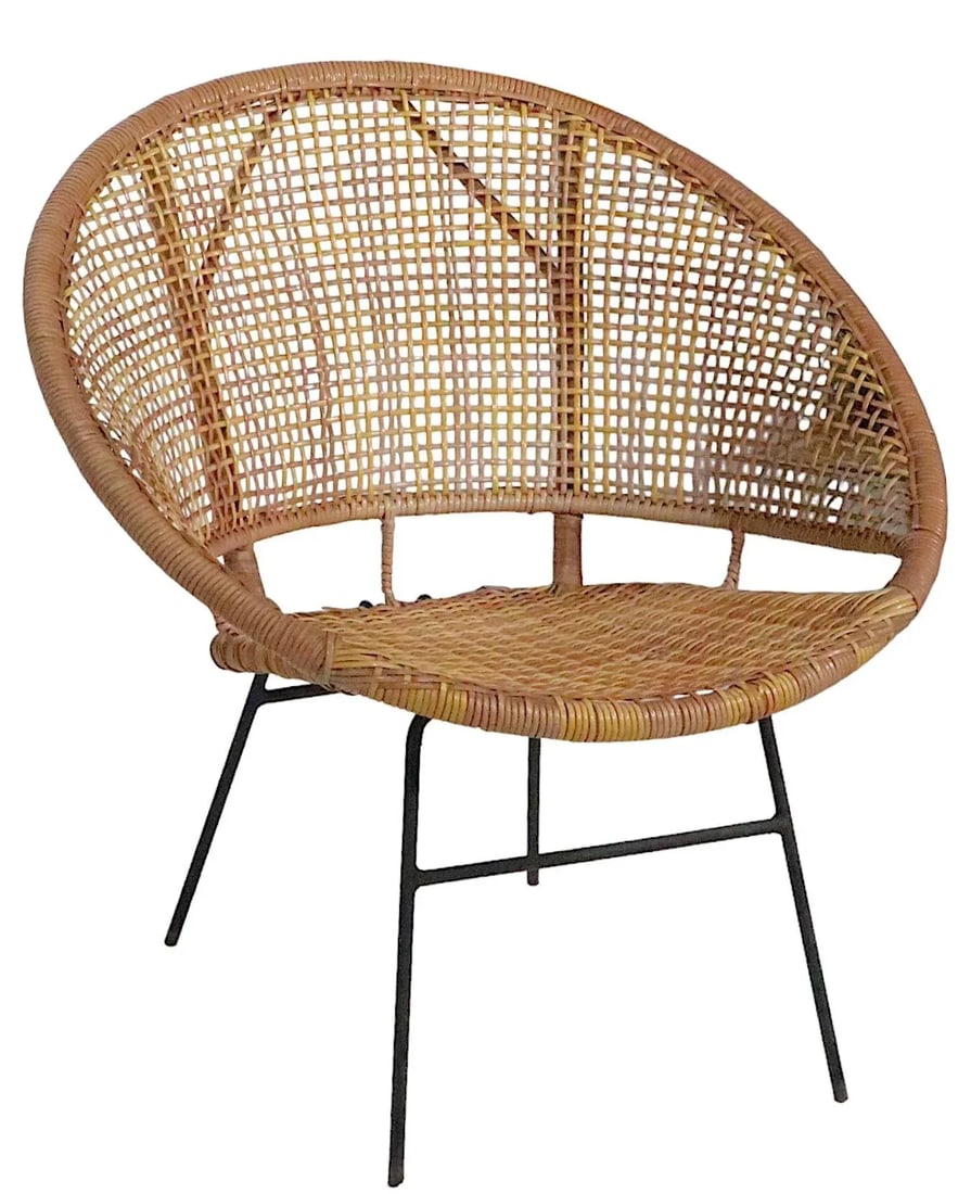 Mid Century Faux Bamboo Wrought Iron Shell Chair C 1950's - 3