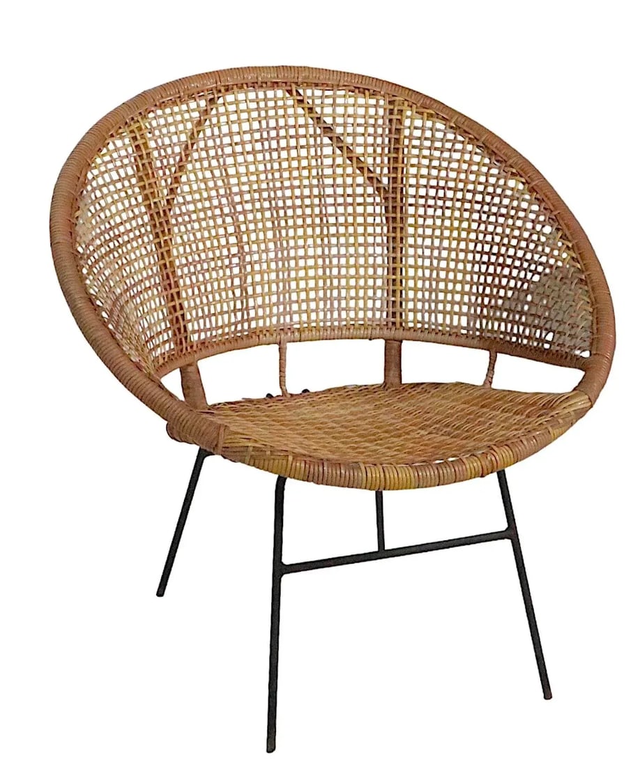 Mid Century Faux Bamboo Wrought Iron Shell Chair C 1950's - 6