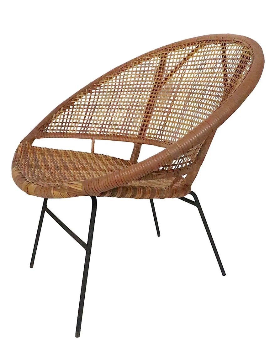 Mid Century Faux Bamboo Wrought Iron Shell Chair C 1950's - 7