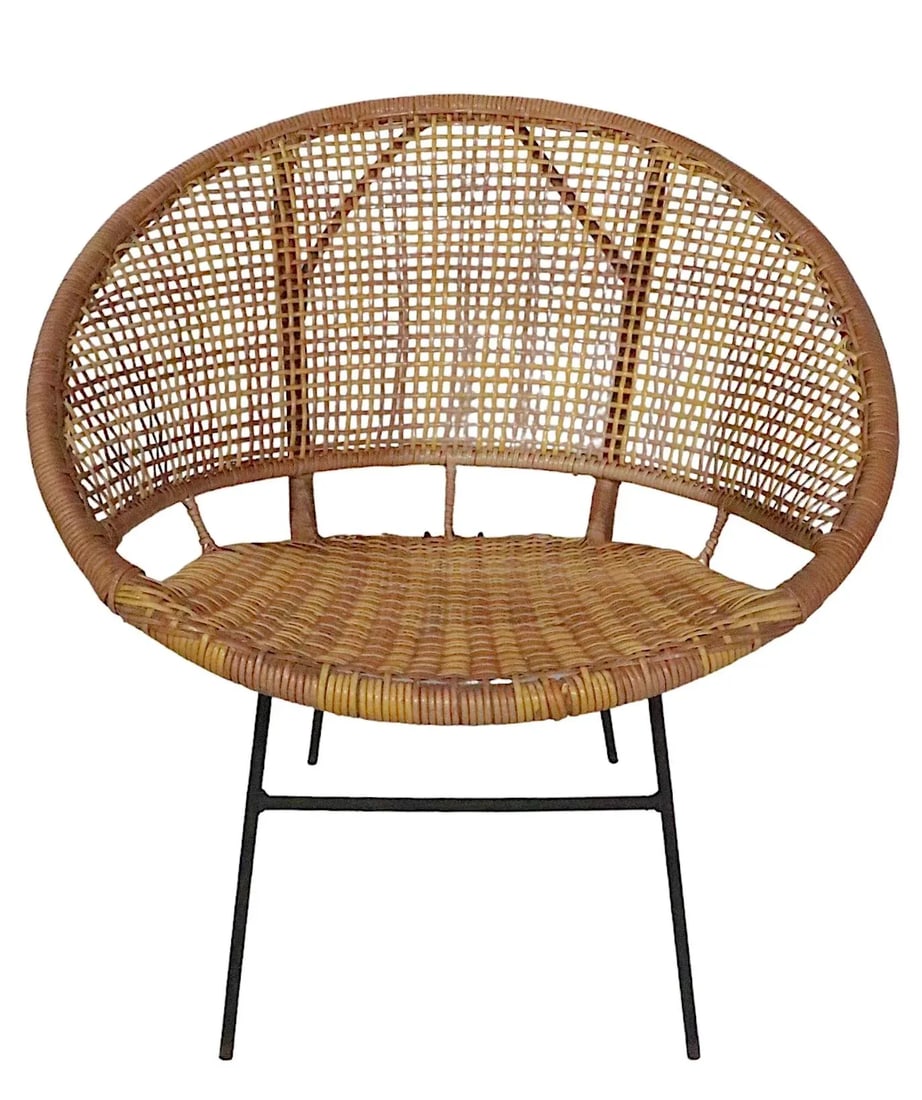 Mid Century Faux Bamboo Wrought Iron Shell Chair C 1950's - 8