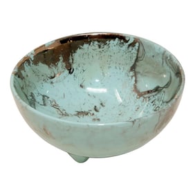 Sascha Brastoff "Surf Ballet" Footed Bowl Aqua Blue and Silver