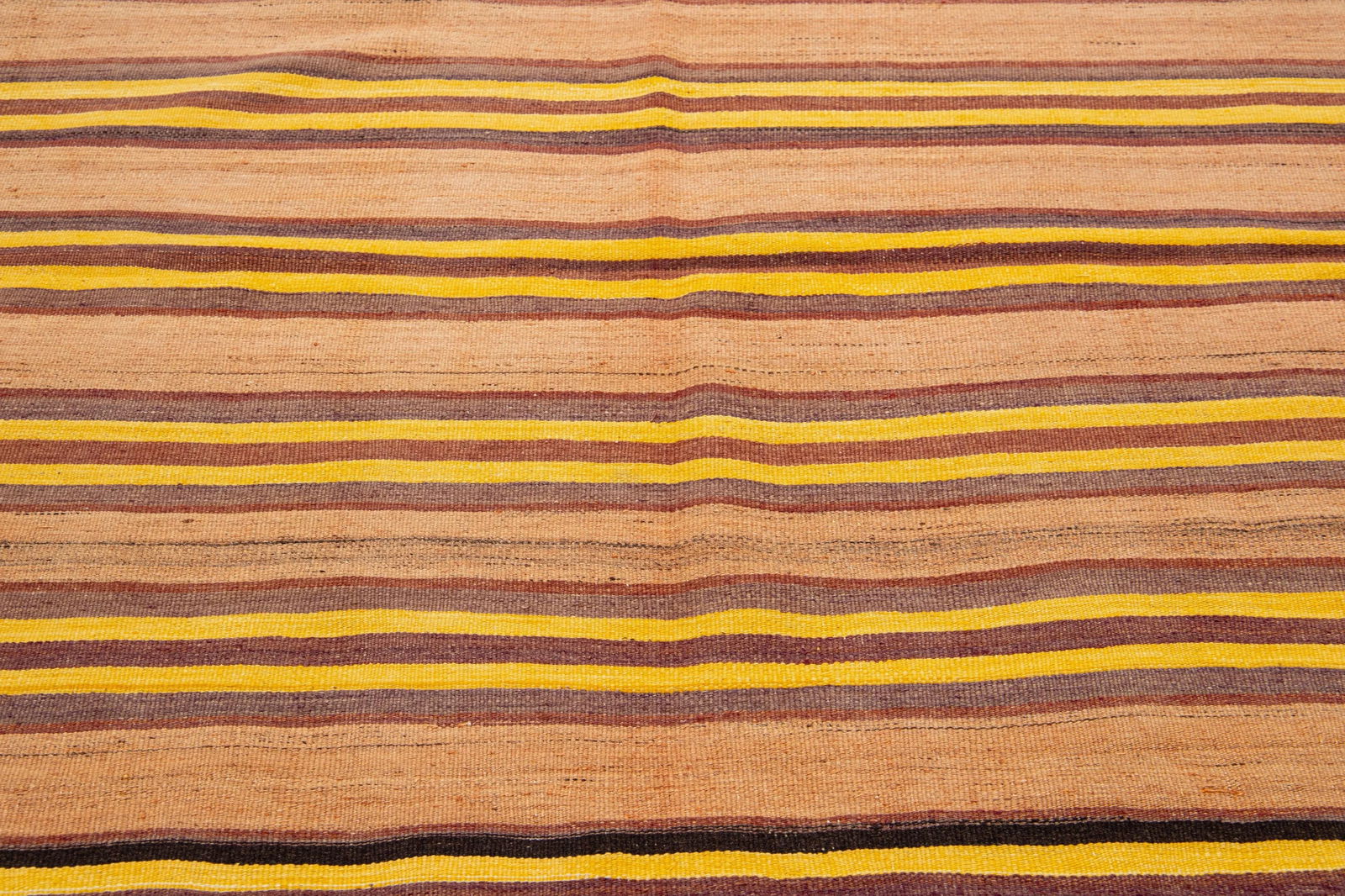 2020s Vintage Kilim Handmade Brown Stripe Wool Rug - 2