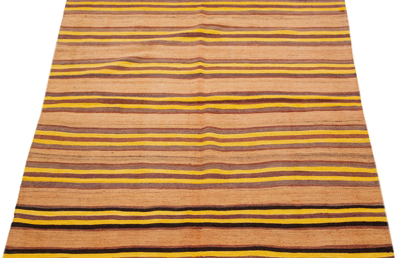 2020s Vintage Kilim Handmade Brown Stripe Wool Rug - 3