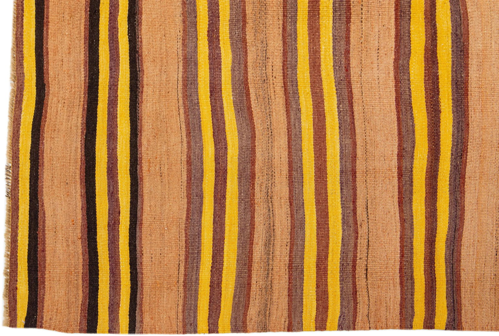 2020s Vintage Kilim Handmade Brown Stripe Wool Rug - 4